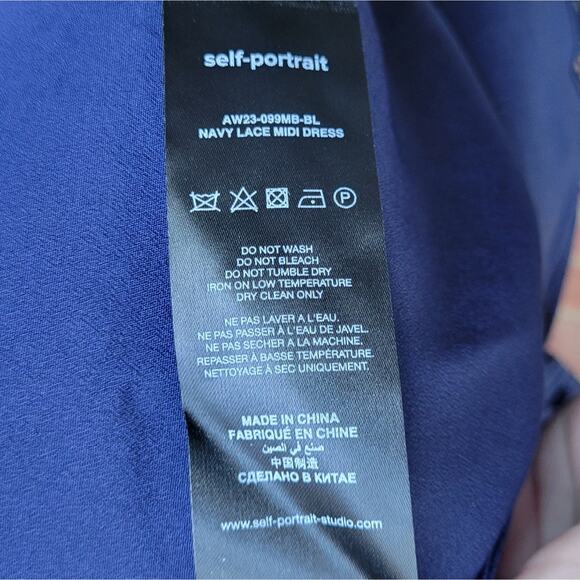 Self-Portrait Laced Puff Sleeved Midi Dress Navy size 10 - Picture 12 of 12